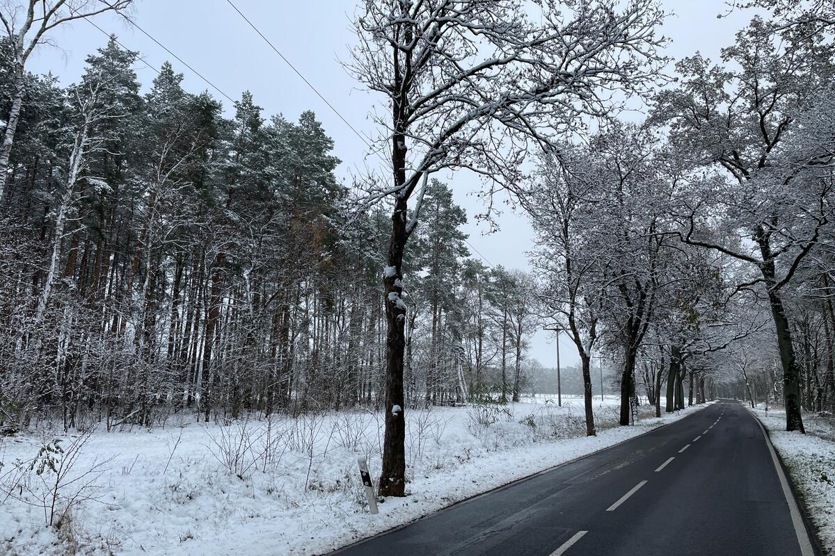 Ein winterliches Bild aus dem vergangenen Jahr: Die L 142 zwischen Stolpe und Tornow in der Nähe von Kyritz. © LK OPR
